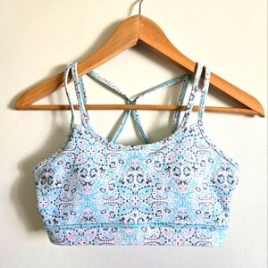 Gaiam XS Patterned Light Blue, Pink, Gray, & White Sports Bra